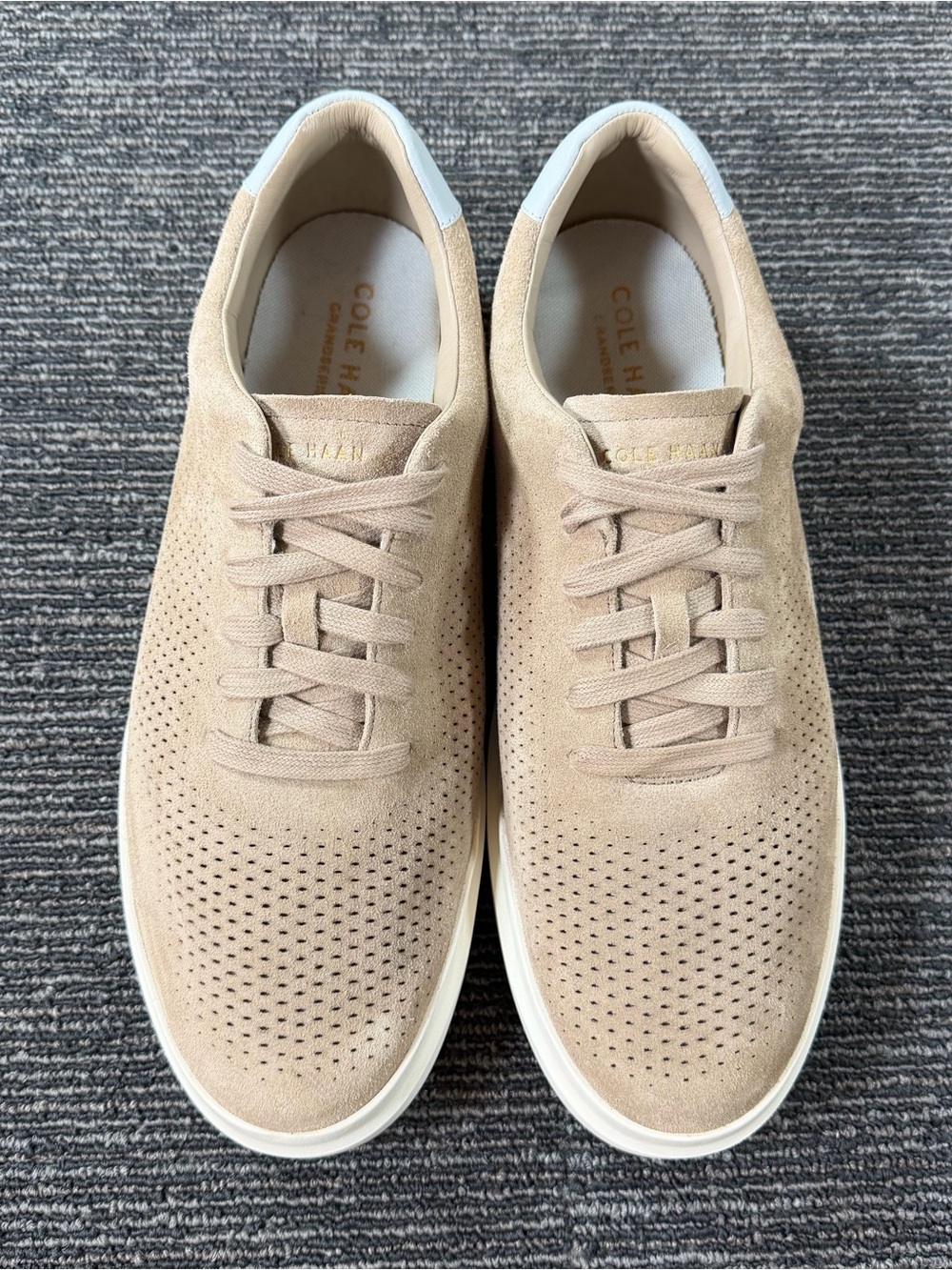 Cole Haan Men’s Beige Suede Laser Cut Sneakers